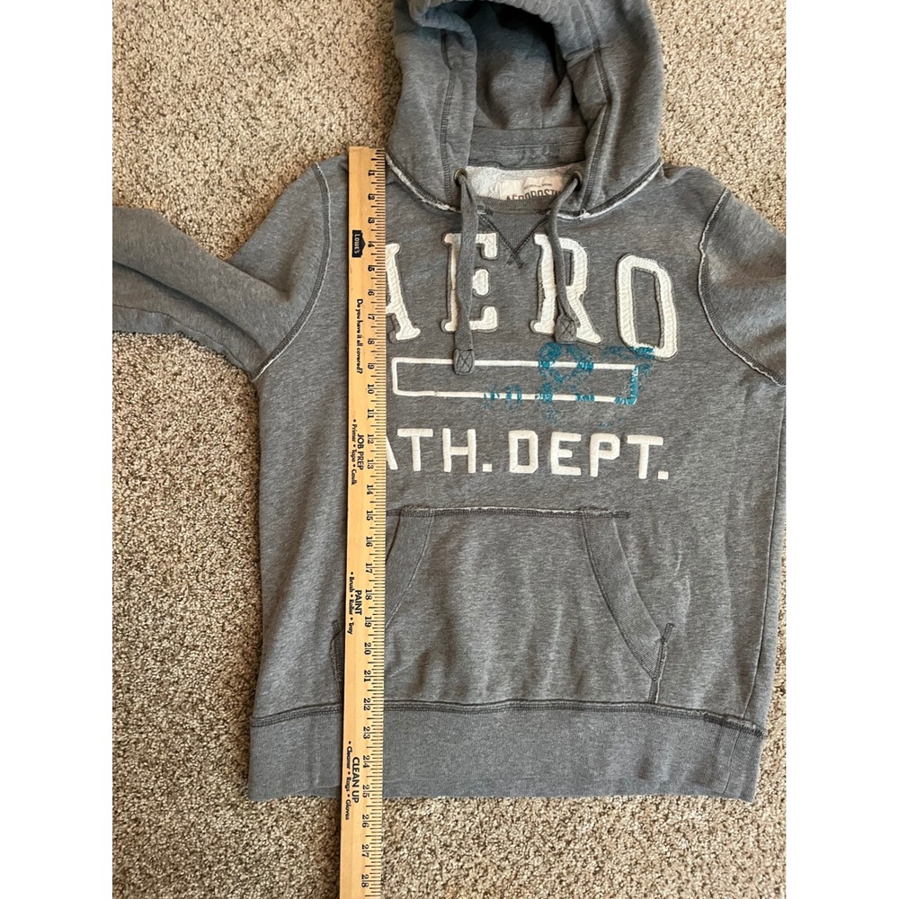 Vintage Y2K Aeropostale Men Hoodie Medium Gray Aero Ath Dept Pullover Sweatshirt - Picture 5 of 6